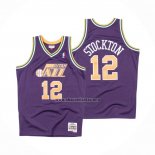 Camiseta Utah Jazz John Stockton NO 12 Mitchell & Ness 1991-92 Violeta